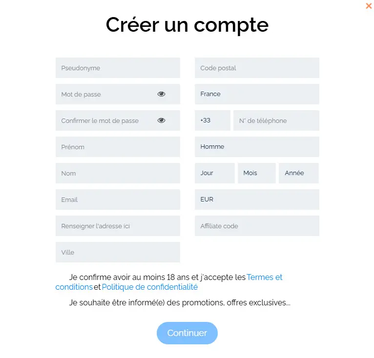 Processus d'inscription RadioCaz Casino